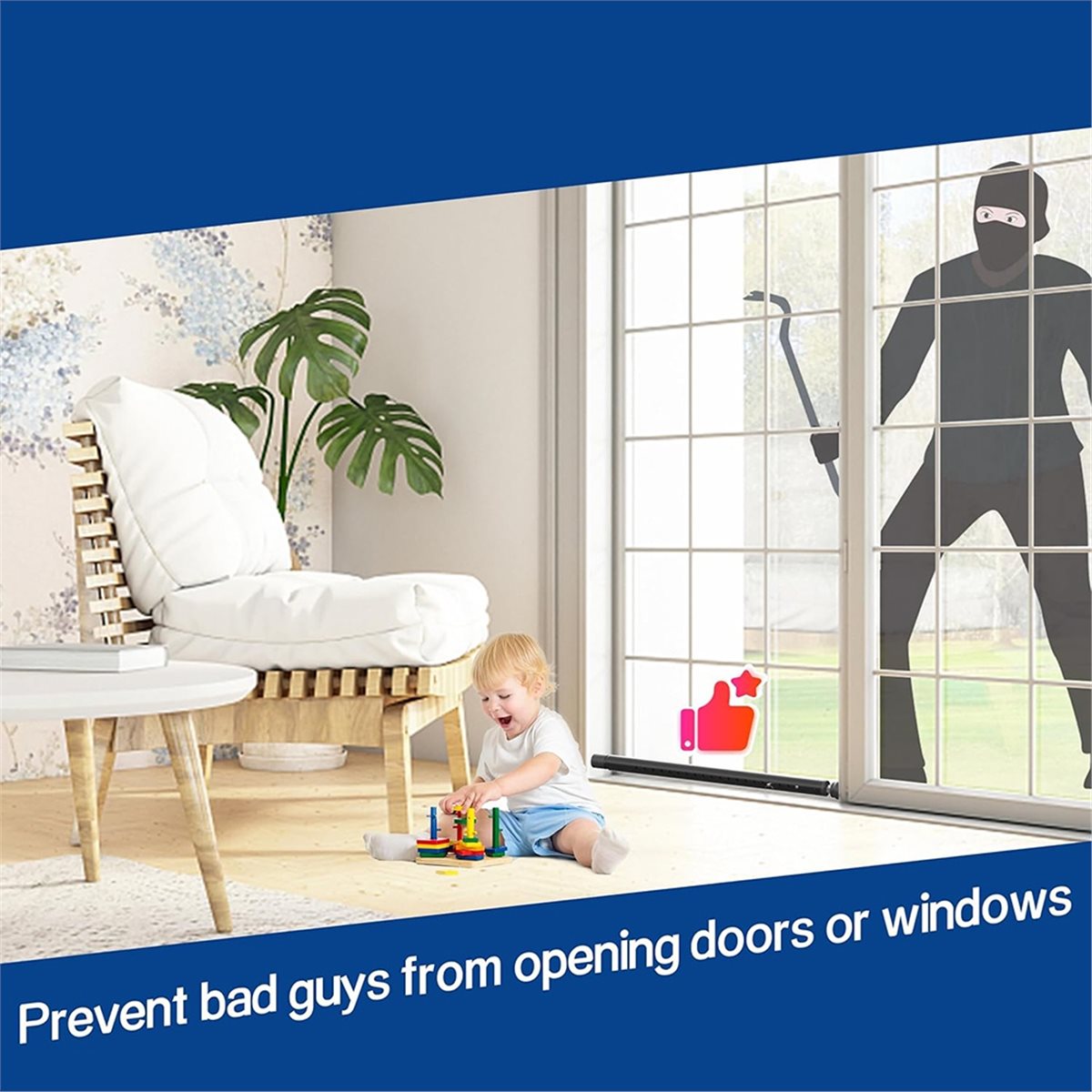 Window Lock Bar - A20I บาร์รักษาความปลอดภัยประตูบานเลื่อน 17-50 นิ้ว ปรับได้พร้อมปลายยาง, บาร์ล็อคประตูบานเลื่อน,