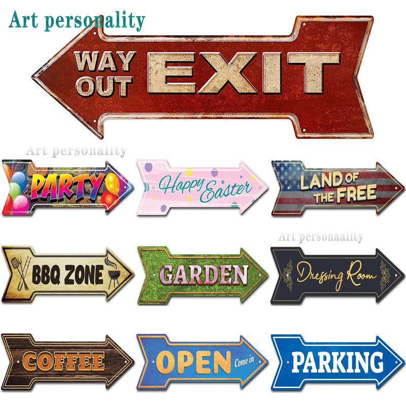 Emergency Exit Sign - ป้ายถนนลูกศร Retro Exit ป้ายสําหรับบาร์กาแฟปาร์ตี้บาร์บีคิวตกแต่งกลางแจ้ง 16x45 ซม