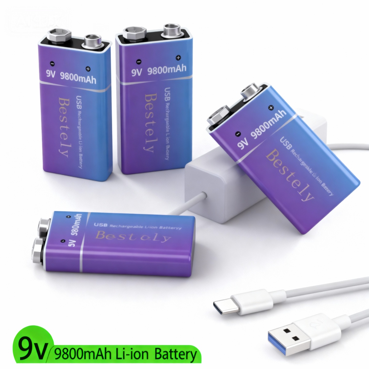 Smoke Detector Interconnected - ใหม่ 9V แบตเตอรี่ลิเธียมไอออนแบบชาร์จไฟได้ 9800mAh ยาวนานพร้อมสายสำหรับเครื่องตรวจจับควัน, สัญญาณเตือนภัย,