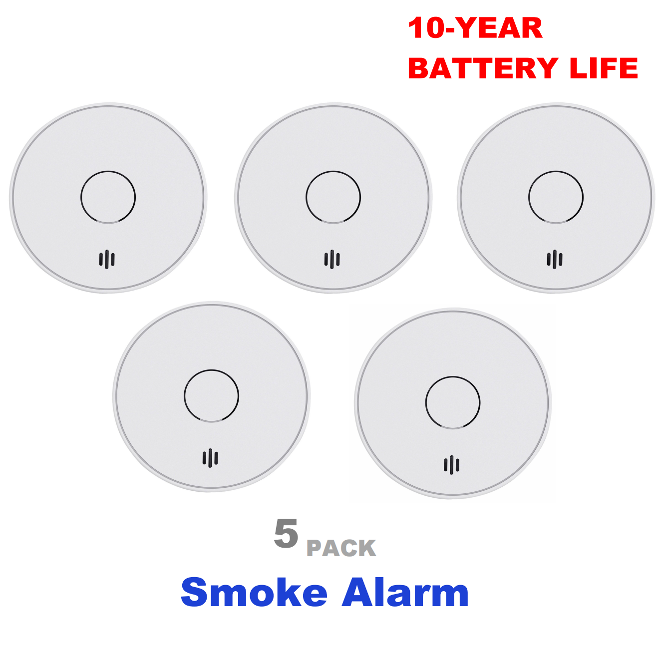 Smoke Detector Interconnected - สัญญาณเตือนควันสําหรับบ้าน, เครื่องตรวจจับควันแบตเตอรี่ 10 ปีสัญญาณเตือนไฟไหม้พร้อมปุ่มทดสอบ/เงียบขนาดใหญ่, CE, VS02
